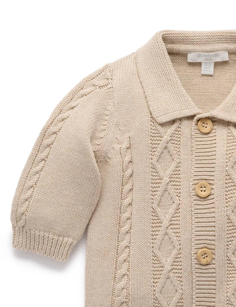 Purebaby - Cable Cardigan - Oatmeal Melange