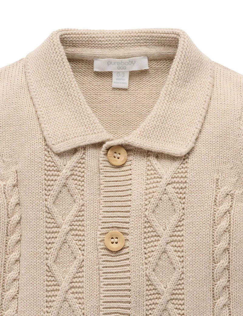 Purebaby - Cable Cardigan - Oatmeal Melange