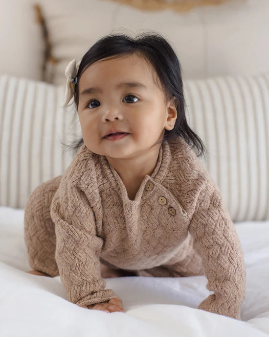 Quincy Mae - Cozy Heather Knit Jumpsuit || Heathered Almond