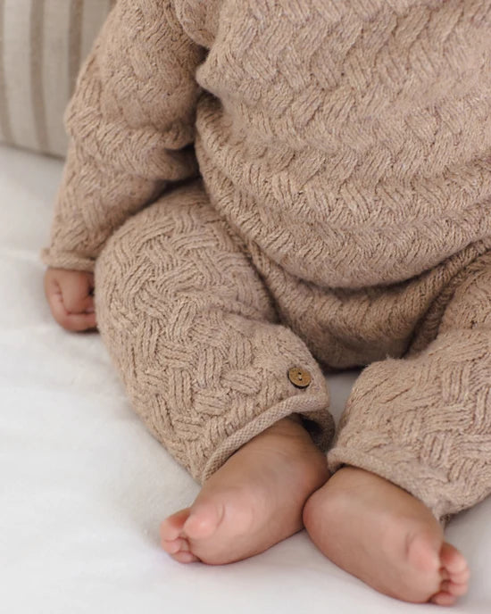Quincy Mae - Cozy Heather Knit Jumpsuit || Heathered Almond