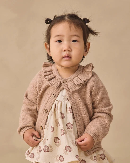 Quincy Mae - Ruffle Collar Cardigan || Heathered Almond