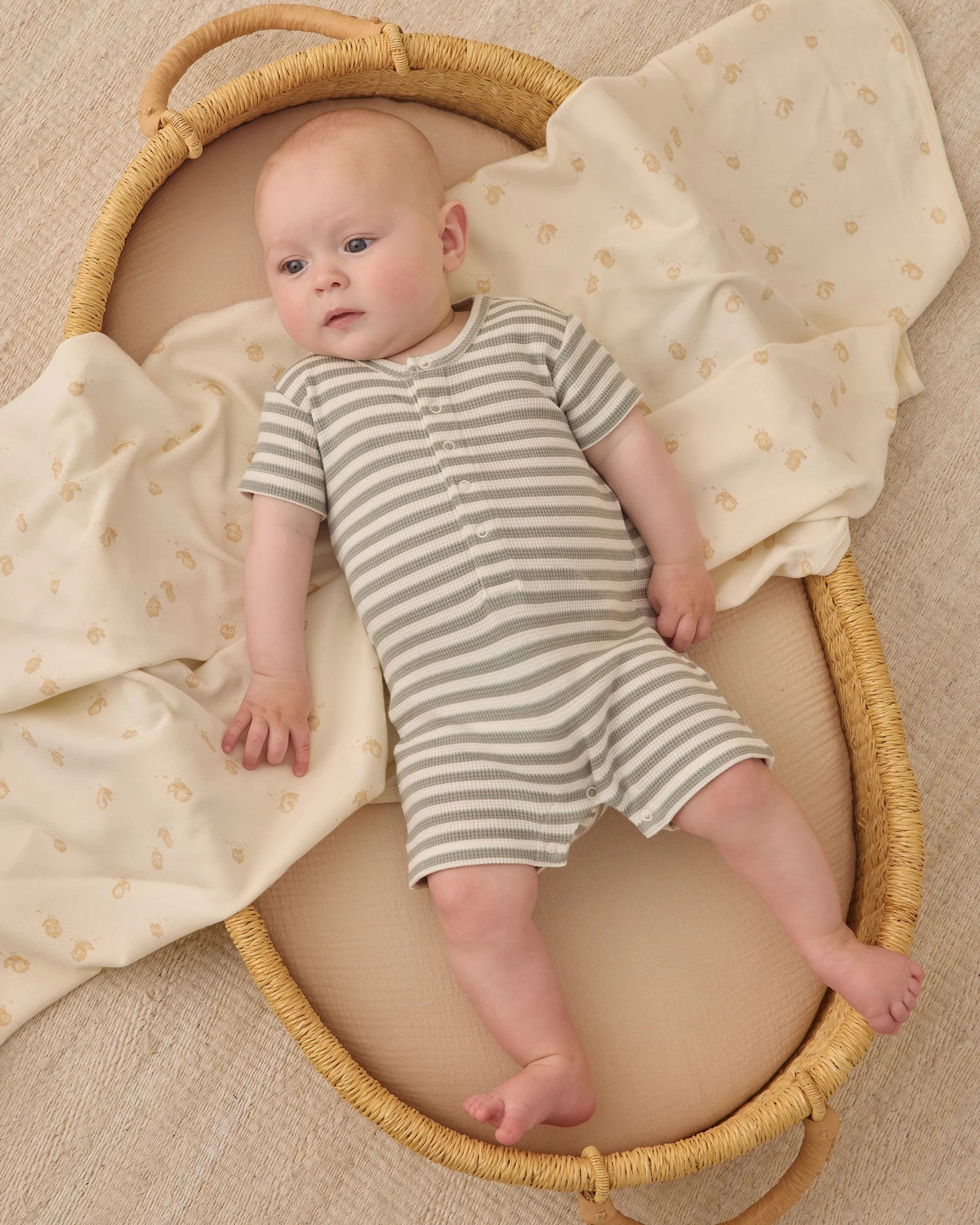 Quincy Mae - Waffle Snap Romper || Sage Stripe