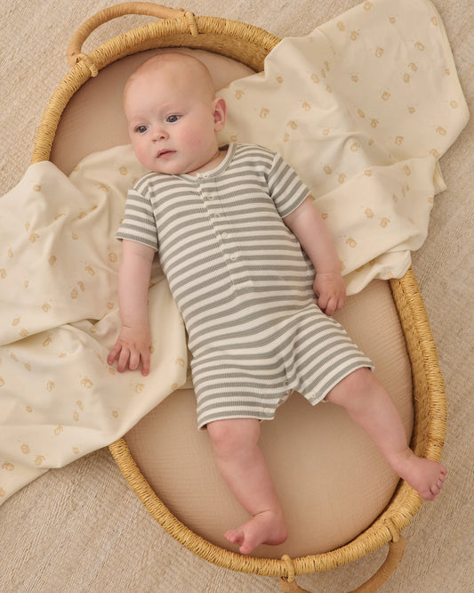 Quincy Mae - Waffle Snap Romper || Sage Stripe