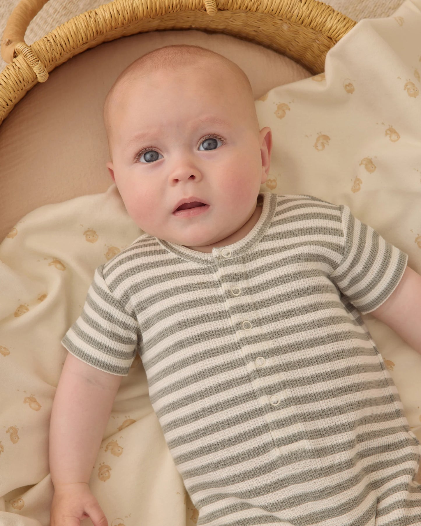 Quincy Mae - Waffle Snap Romper || Sage Stripe