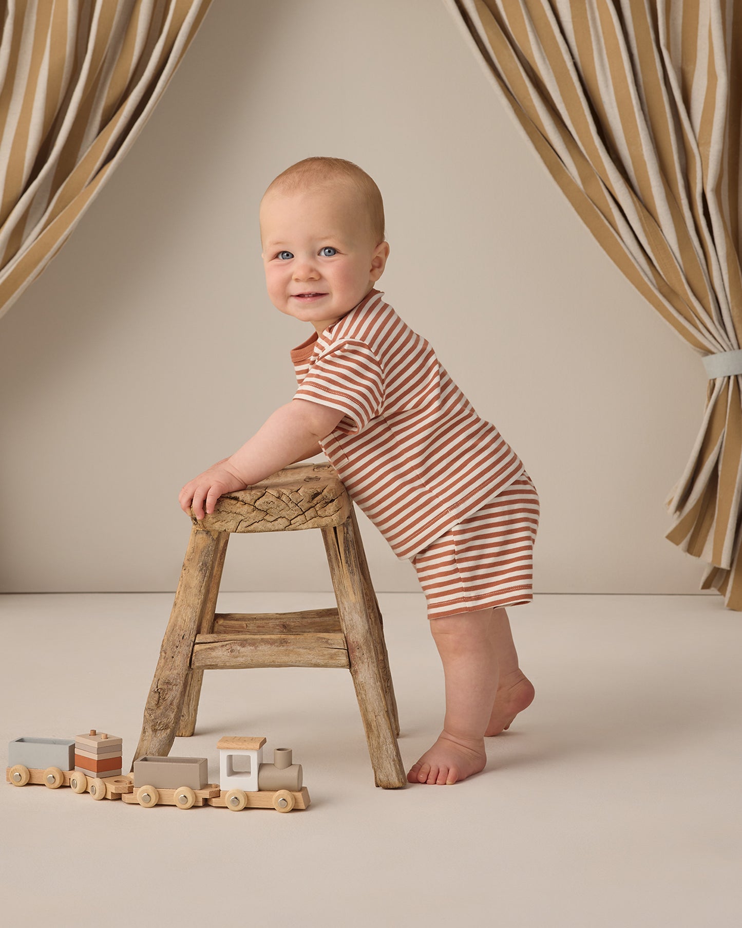 Quincy Mae - Boxy Pocket Tee + Short Set || Poppy Stripe