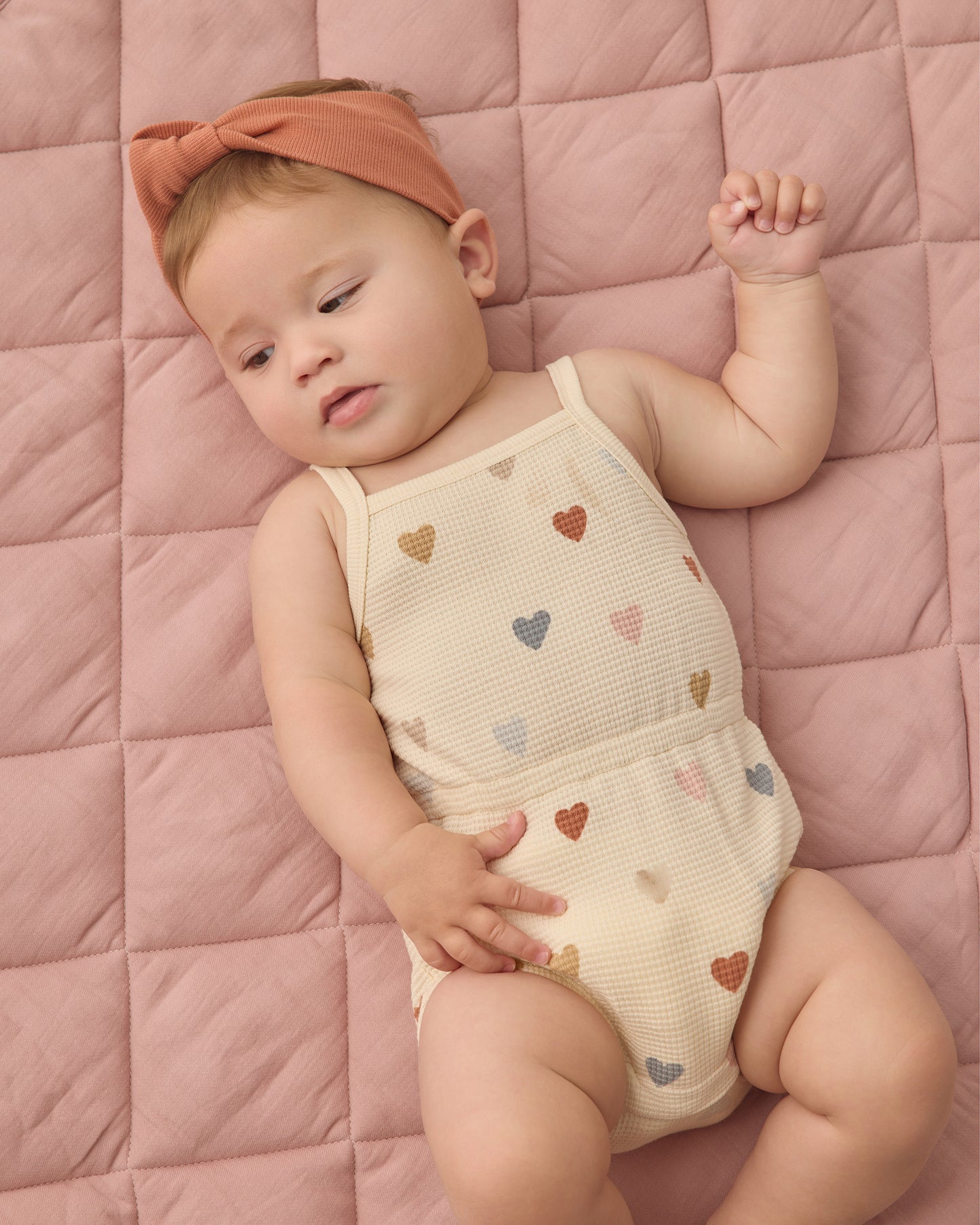 Quincy Mae - Waffle Cinch Romper || Confetti Hearts