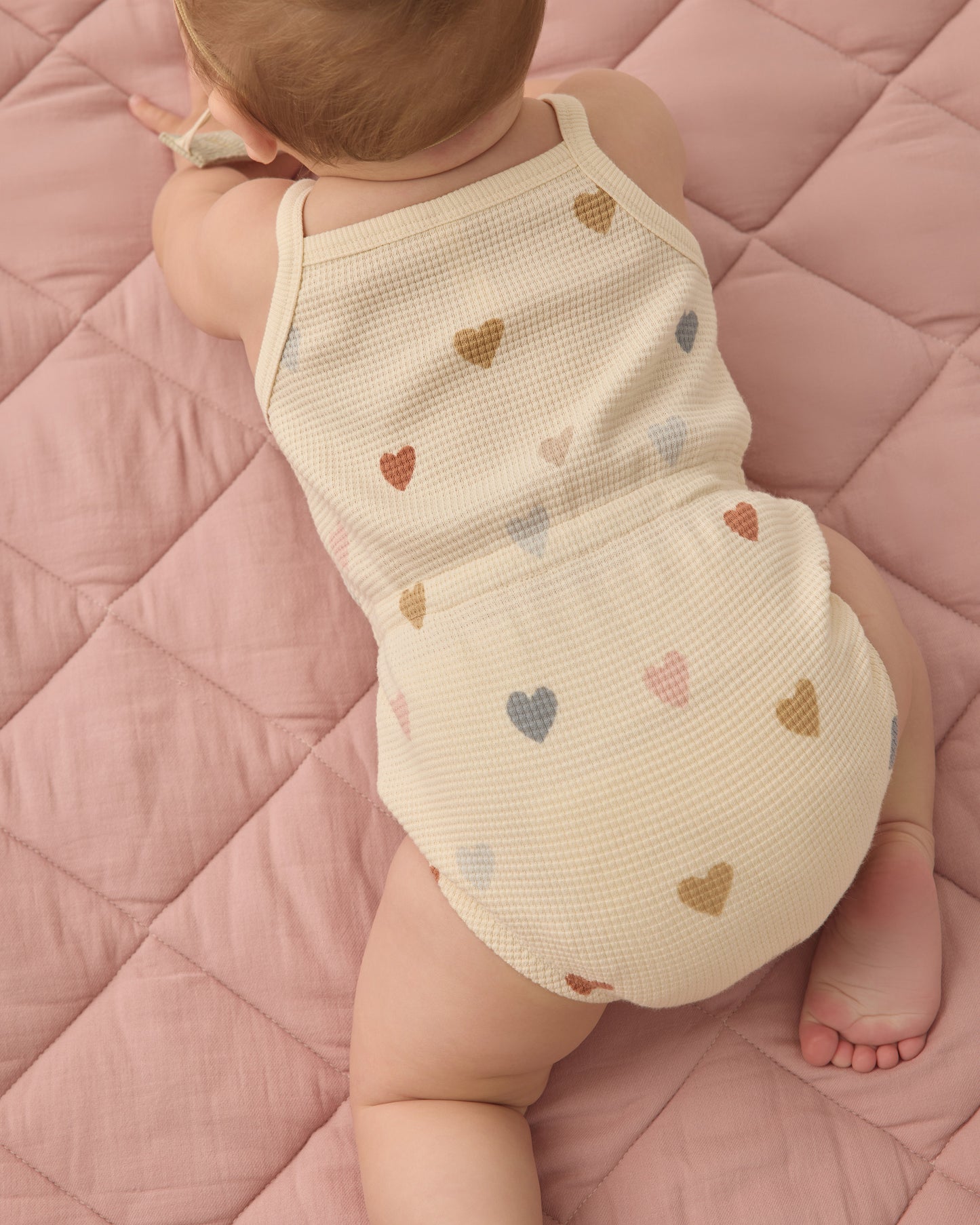 Quincy Mae - Waffle Cinch Romper || Confetti Hearts