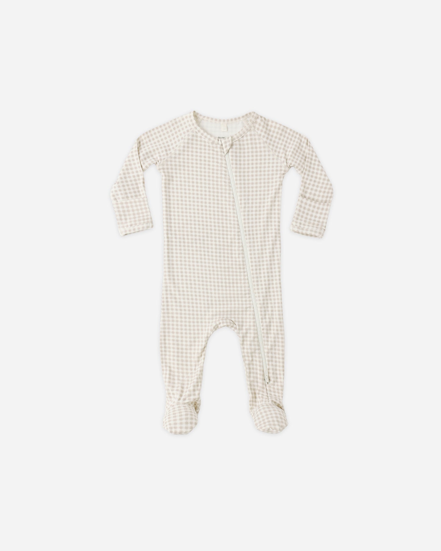 Quincy Mae - Bamboo Zip Footie || Oat Gingham