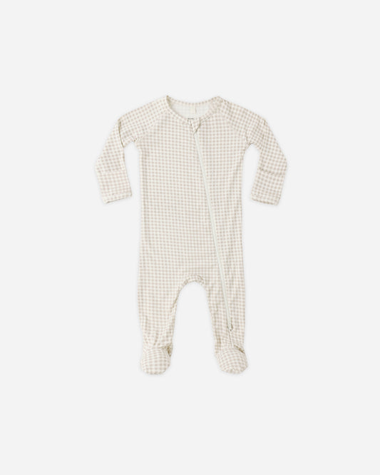 Quincy Mae - Bamboo Zip Footie || Oat Gingham