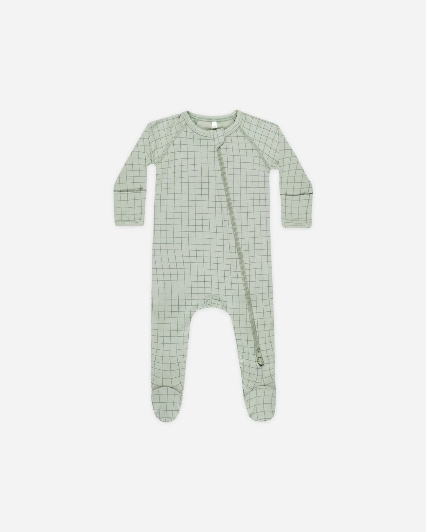 Quincy Mae - Bamboo Zip Footie || Sage Grid