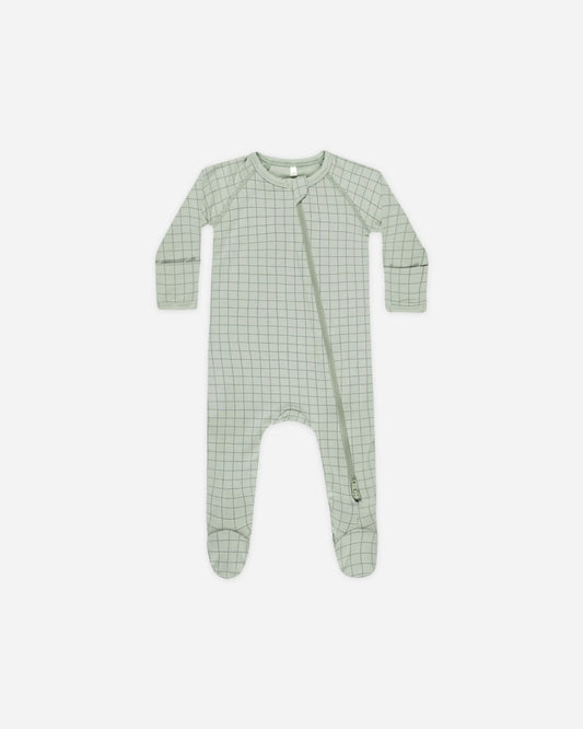 Quincy Mae - Bamboo Zip Footie || Sage Grid