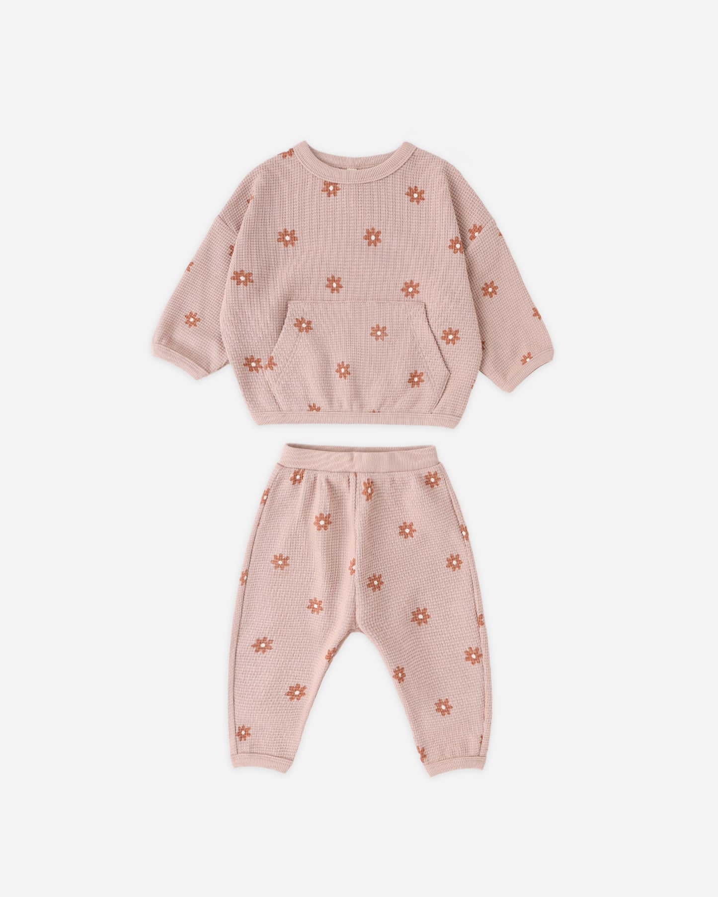 Quincy Mae - Waffle Sweater Set || Pink Daisy