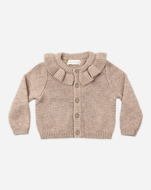 Quincy Mae - Ruffle Collar Cardigan || Heathered Almond
