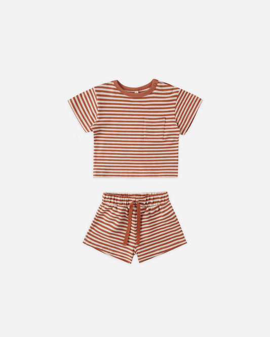 Quincy Mae - Boxy Pocket Tee + Short Set || Poppy Stripe