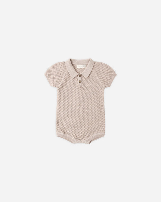 Quincy Mae - Knit Polo Romper || Heathered Latte