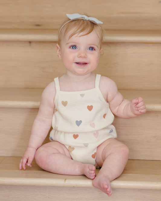 Quincy Mae - Waffle Cinch Romper || Confetti Hearts