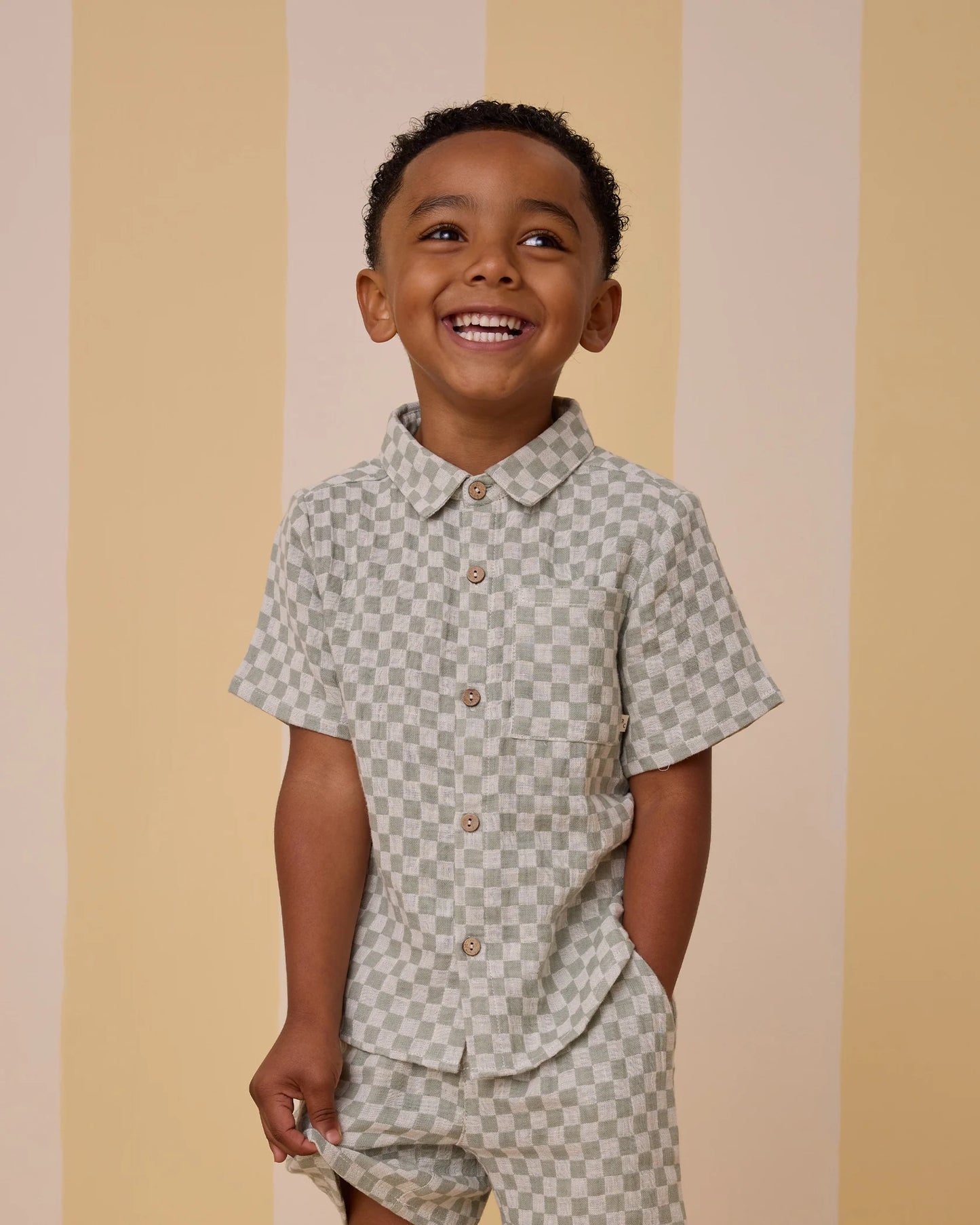 Rylee + Cru - Collared Short Sleeve Shirt || Sage Check