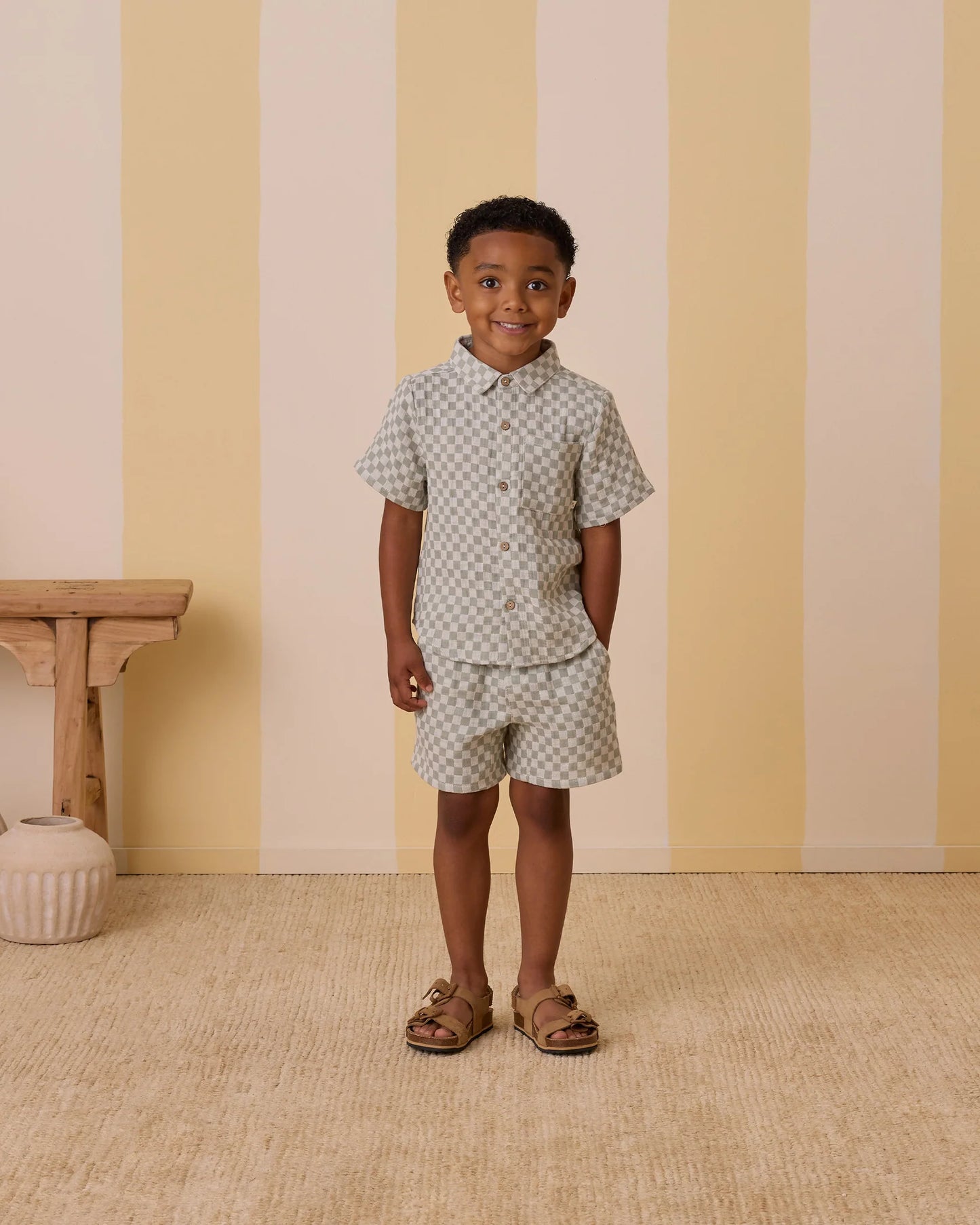 Rylee + Cru - Collared Short Sleeve Shirt || Sage Check