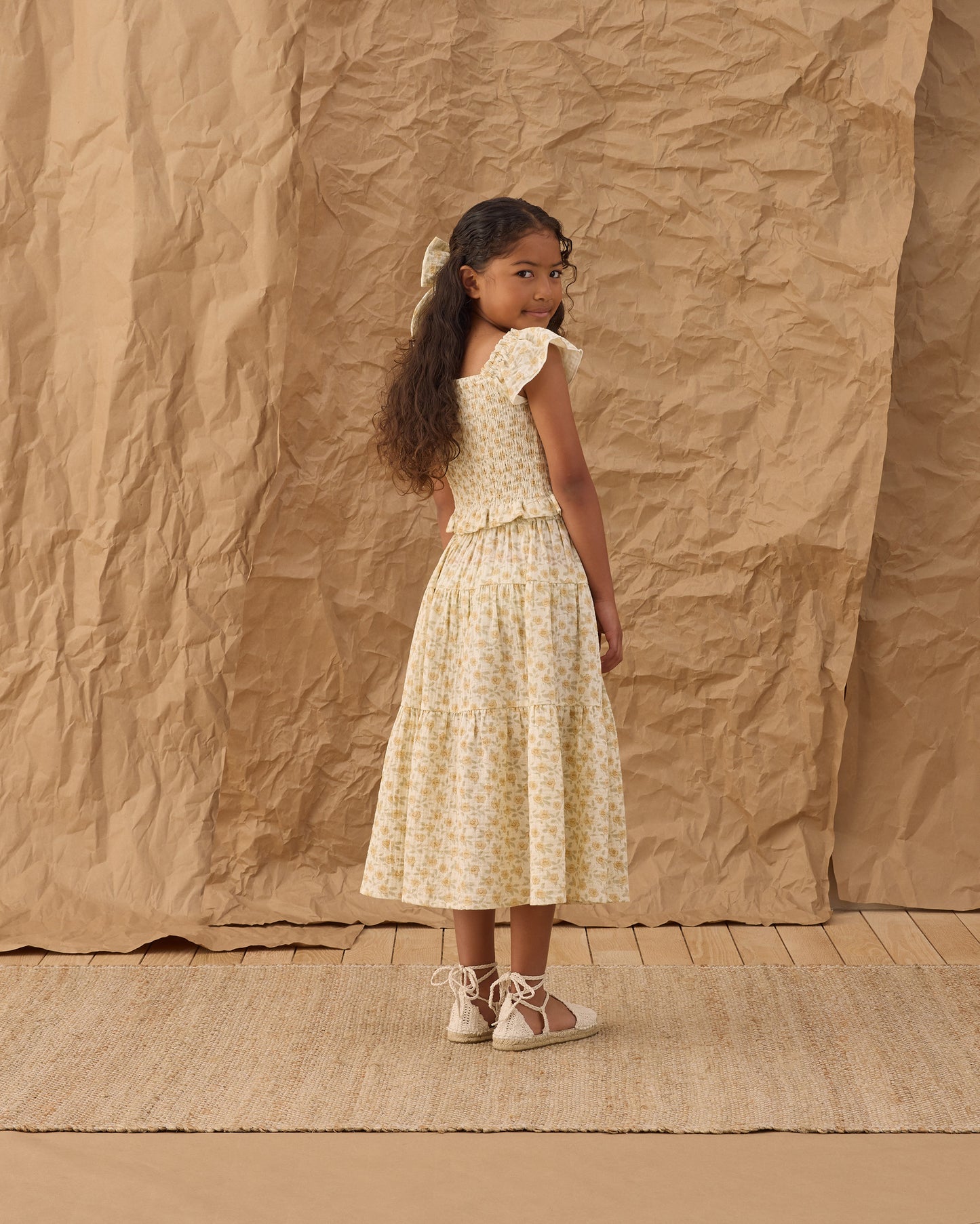 Rylee + Cru - Tiered Midi Skirt || Yellow Floral