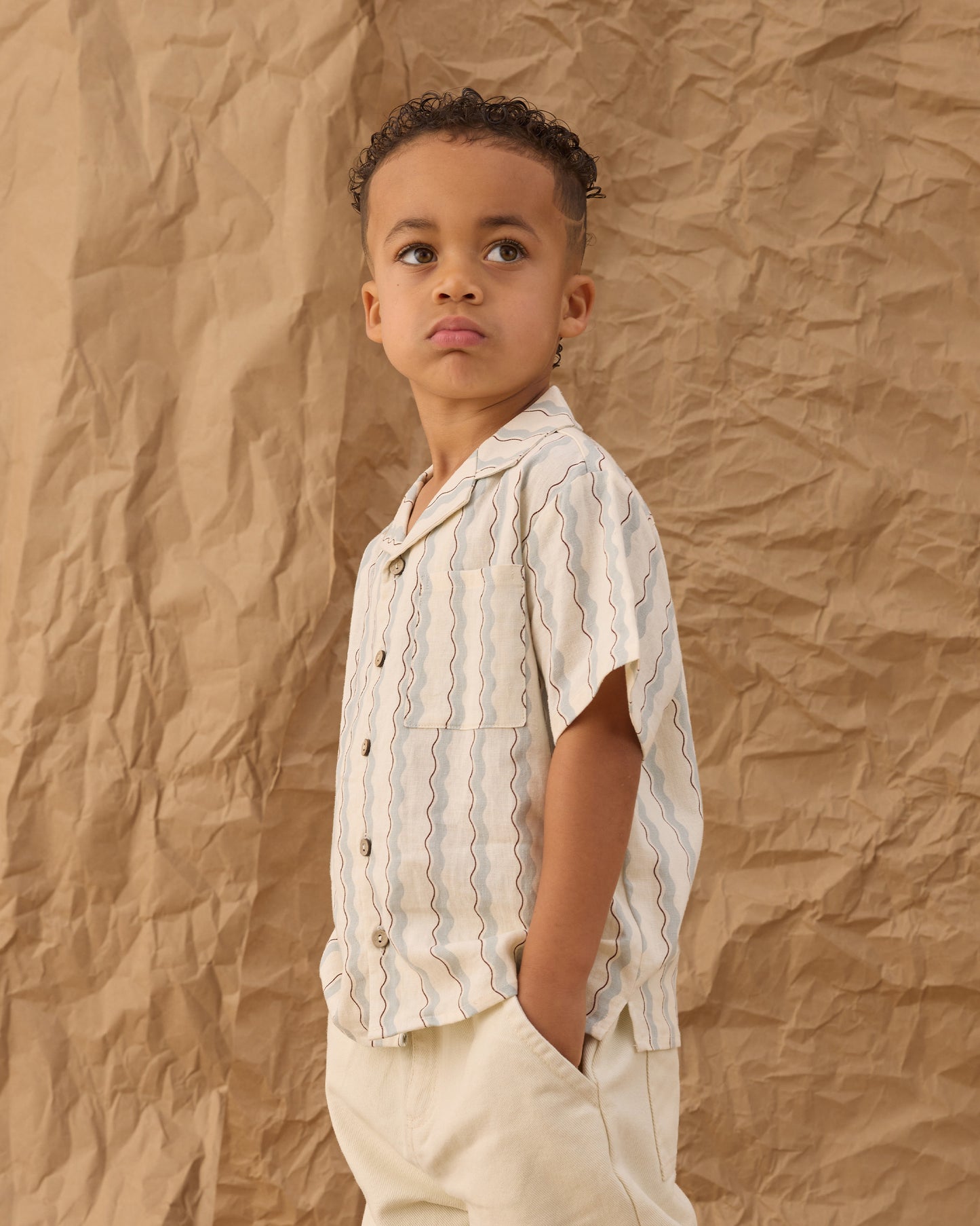 Rylee + Cru - Lapel Collar Shirt || Wave Stripe