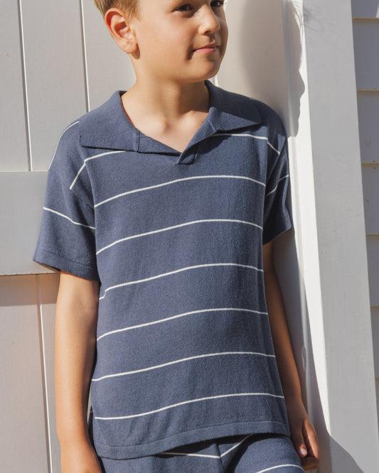 Rylee + Cru - Chandler Knit Polo || Navy Stripe