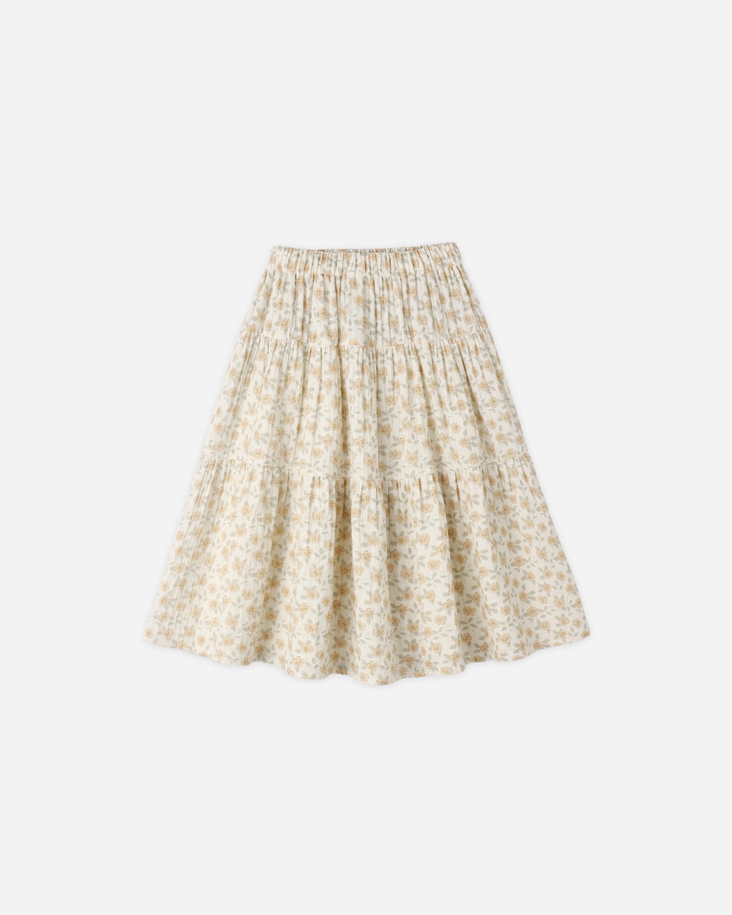 Rylee + Cru - Tiered Midi Skirt || Yellow Floral