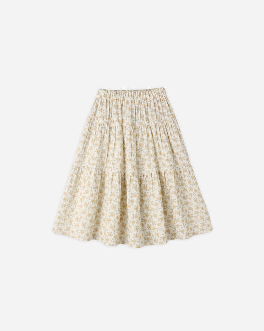 Rylee + Cru - Tiered Midi Skirt || Yellow Floral