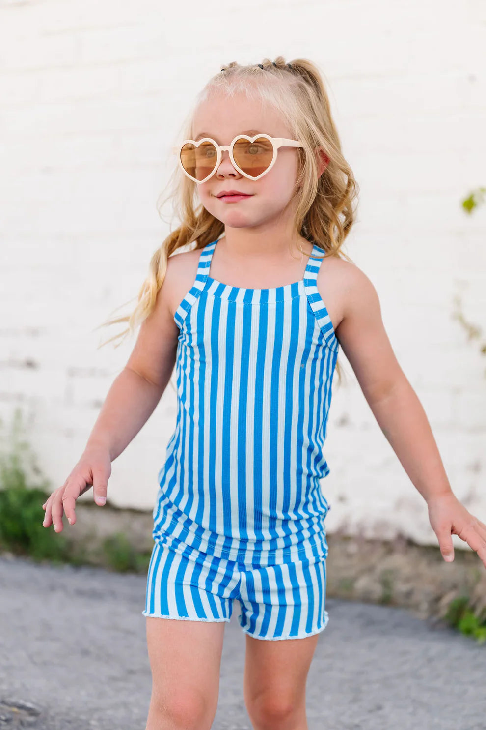 Birdie Bean - Blue Stripes Biker and Tank Set