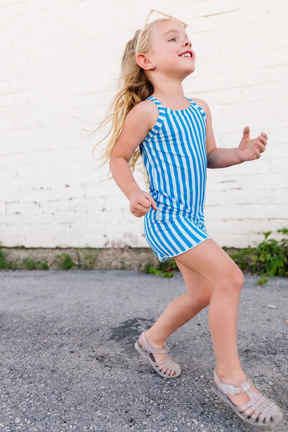 Birdie Bean - Blue Stripes Biker and Tank Set