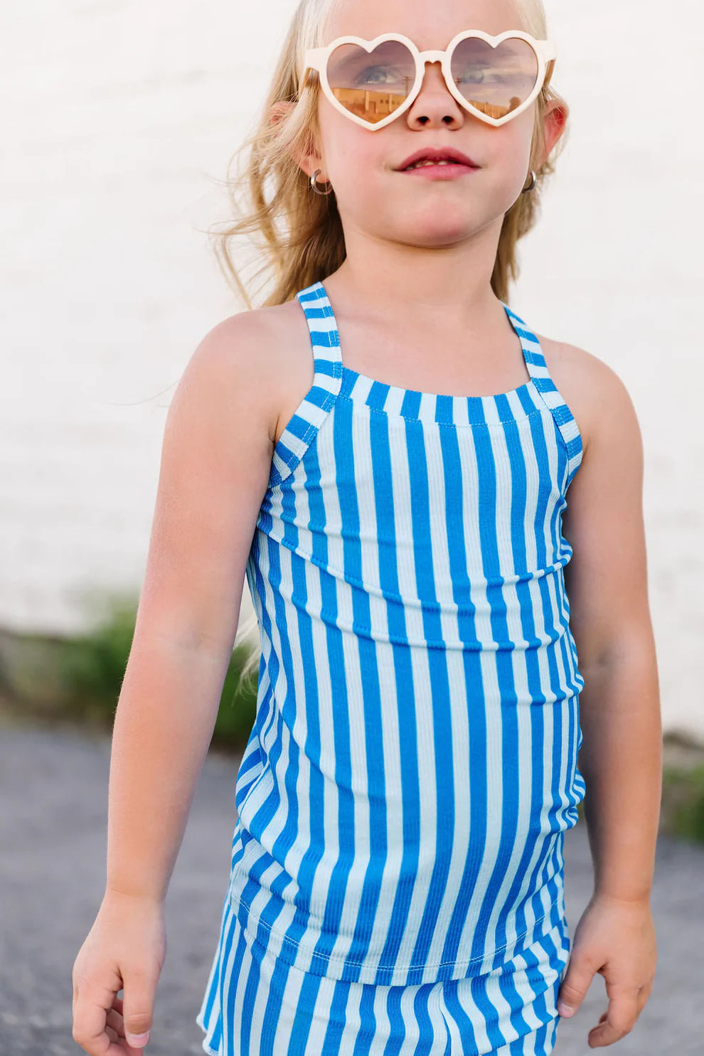 Birdie Bean - Blue Stripes Biker and Tank Set