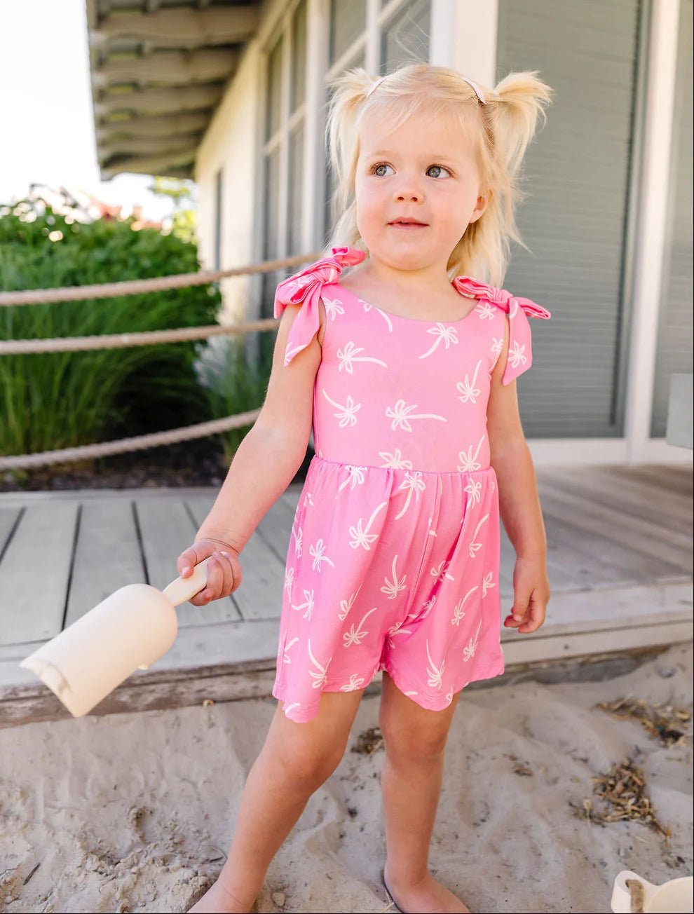 Birdie Bean - Pink Palms Short Romper