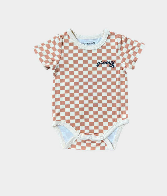 babysprouts - Checkered Groovy Bodysuit & Harlem Butterscotch Short Set