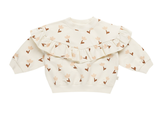 Quincy Mae - Ruffle Fleece Sweatshirt & Relaxed Fleece Sweatpant - Tulips