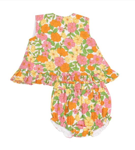 Angel Dear - Ruffle Back Top & Bloomer - Botanical Retro Floral