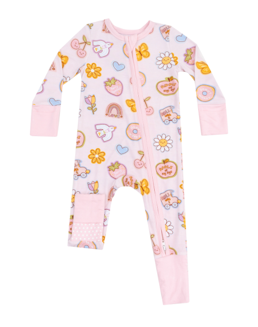 Angel Dear - Groovy Vibes Stickers Pink 2 Way Zipper Romper
