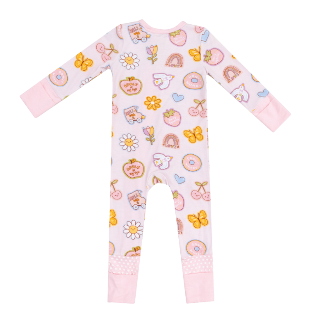 Angel Dear - Groovy Vibes Stickers Pink 2 Way Zipper Romper