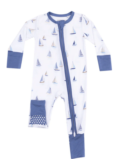 Angel Dear - Sailboats Blue 2 Way Zipper Romper