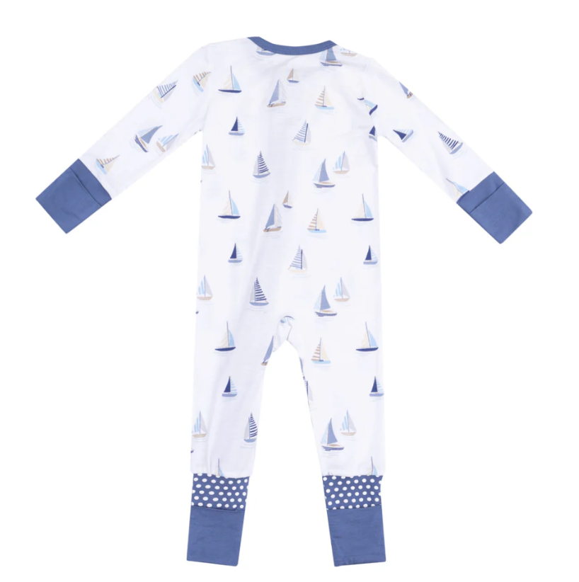 Angel Dear - Sailboats Blue 2 Way Zipper Romper