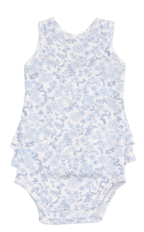 Angel Dear - Blue Calico Floral Ruffle Tank Bubble