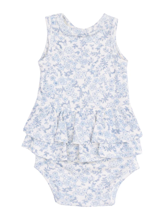 Angel Dear - Blue Calico Floral Ruffle Tank Bubble