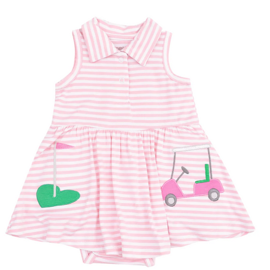Angel Dear - Golf Pink Mini Applique Polo Collar Bodysuit Dress