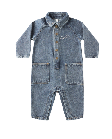 Rylee + Cru - Collared Baby Jumpsuit || Indigo Denim
