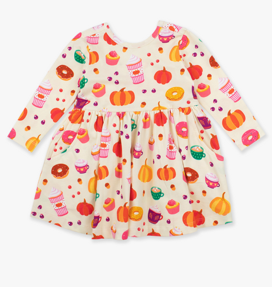 RuffleButts + RuggedButts - Knit Long Sleeve Twirl Dress - Fall Treats