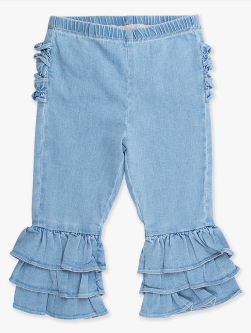 RuffleButts + RuggedButts - Denim Ruffle Flare Pants - Light Wash