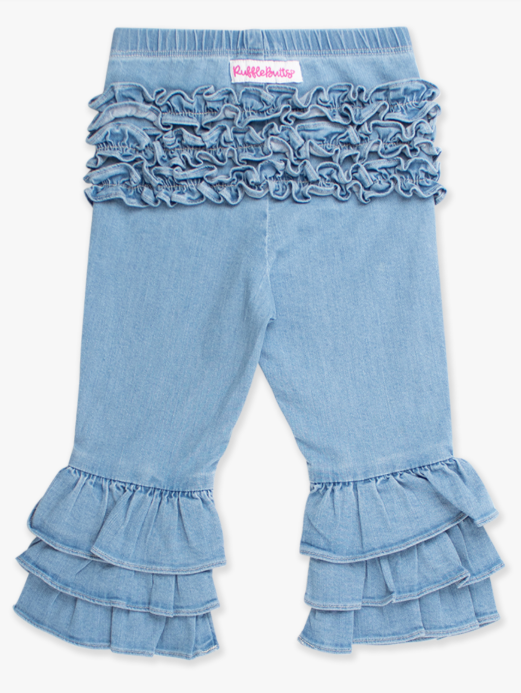 RuffleButts + RuggedButts - Denim Ruffle Flare Pants - Light Wash