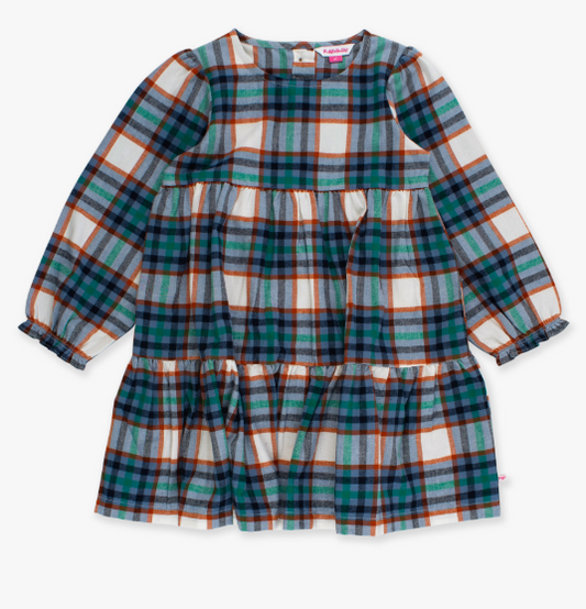 RuffleButts + RuggedButts - Woven Long Sleeve Tiered Twirl Dress - Peyton Plaid