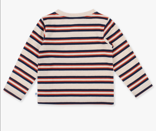 RuffleButts + RuggedButts - Heather Oatmeal & Rust Stripe - Knit Long Sleeve Henley Tee