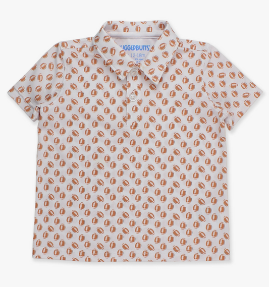 RuffleButts + RuggedButts - Knit Short Sleeve Performance Polo - Football Frenzy