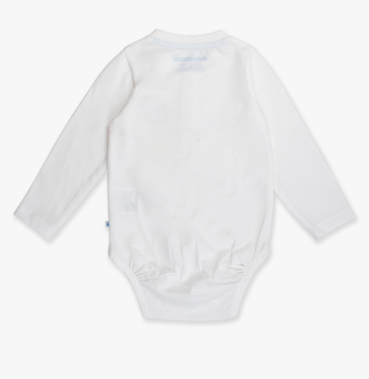RuffleButts + RuggedButts - Football White Knit Long Sleeve Embroidered Henley Bodysuit