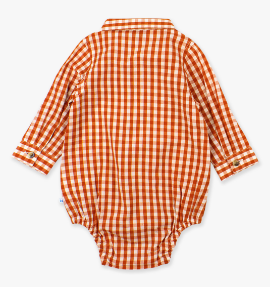 RuffleButts + RuggedButts - Long Sleeve Button Down Bodysuit - Classic Rust Gingham